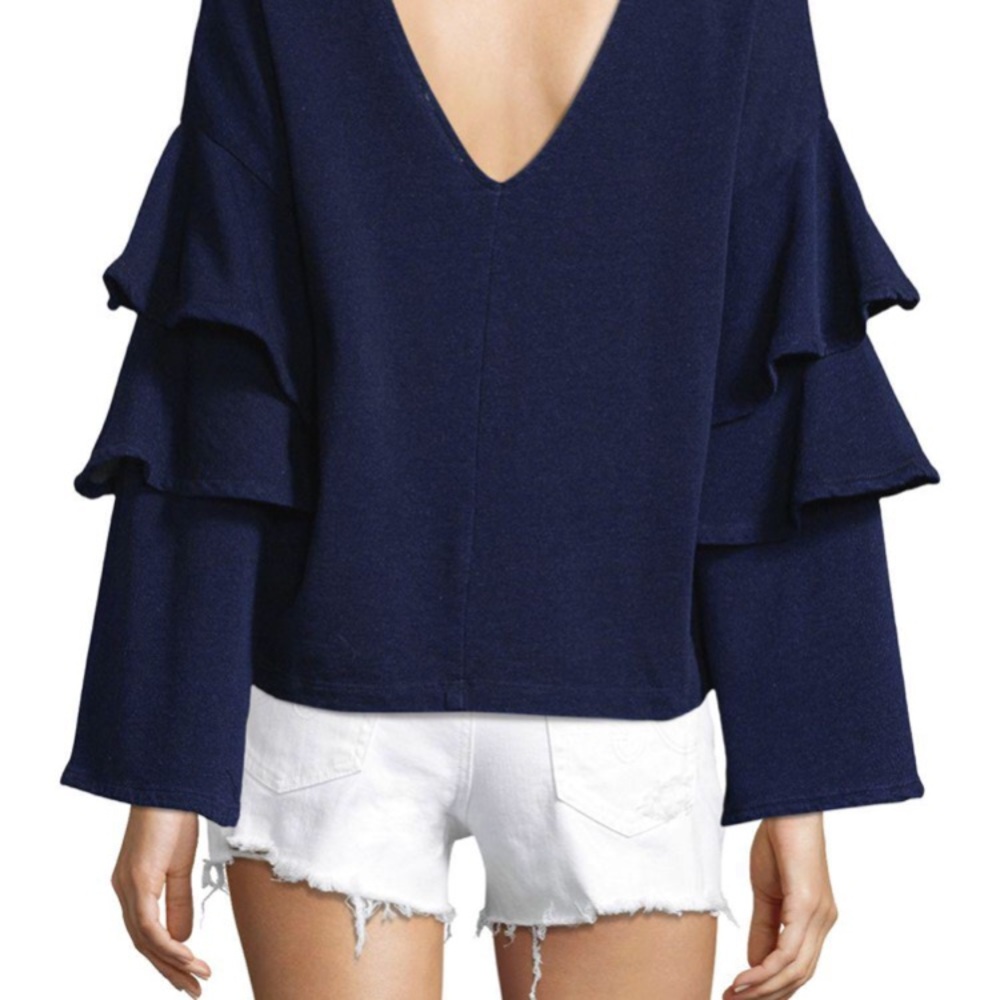 AG Jeans Pearl Ruffle Sleeve Sweatshirt Sz L BNWT